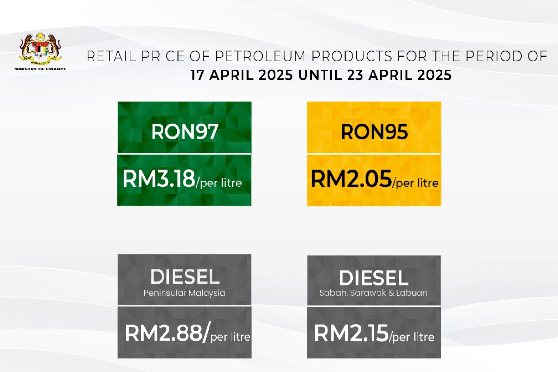 Government Reduces RON97 And Diesel Retail Prices By 10 Sen Per Litre From 17 April 2025 To 23 April 2025
