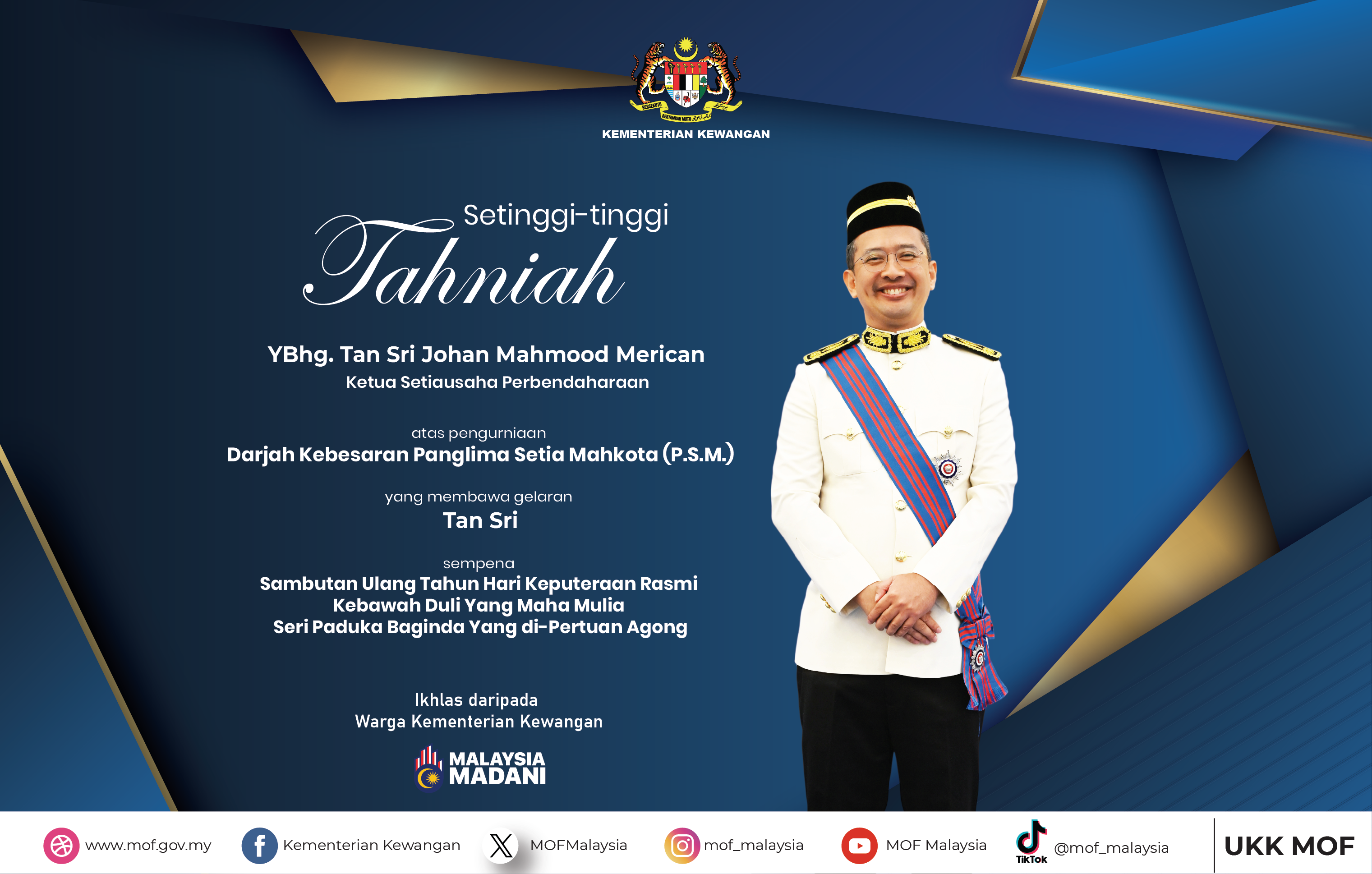 Ucapan Tahniah Kepada YBhg. Tan Sri Johan Mahmood Merican