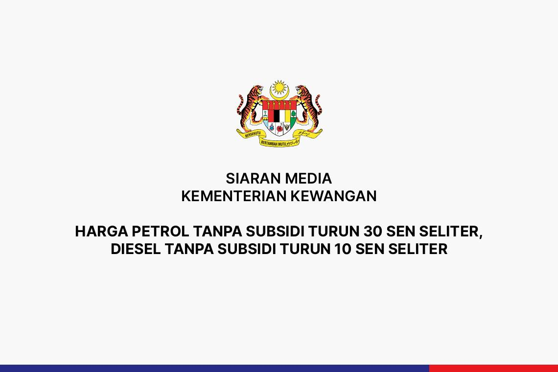 Harga Petrol Tanpa Subsidi Turun 30 Sen Seliter,  Diesel Tanpa Subsidi Turun 10 Sen Seliter