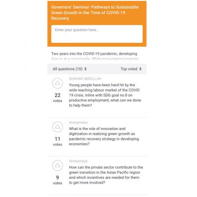 Governors’ Seminar: Pathways To Sustainable Green Growth In The Time Of COVID-19 Recovery Di 55th ADB Annual Meeting Di Filipina